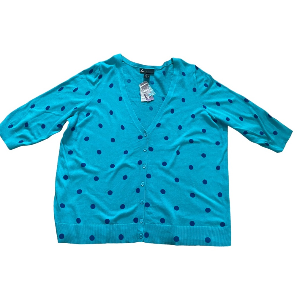 Lane Bryant Half Sleeve Turquoise Polka Dot Cardigan Sz 22/24